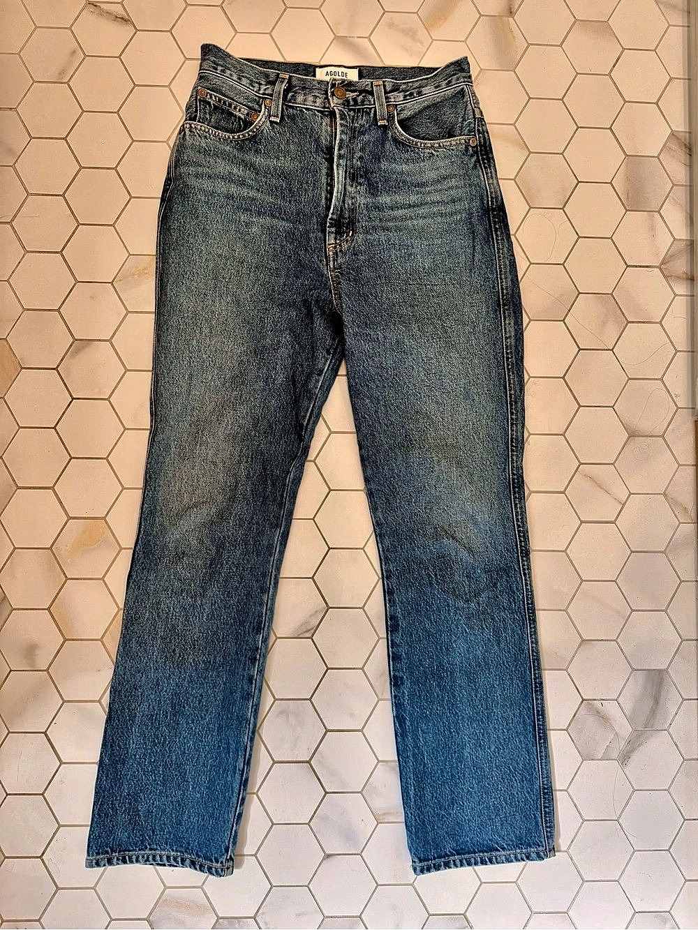 AGOLDE Pinch Waist Jean Hi Rise Kick High Rise Kick Jeans in Blue Waist, size 25
